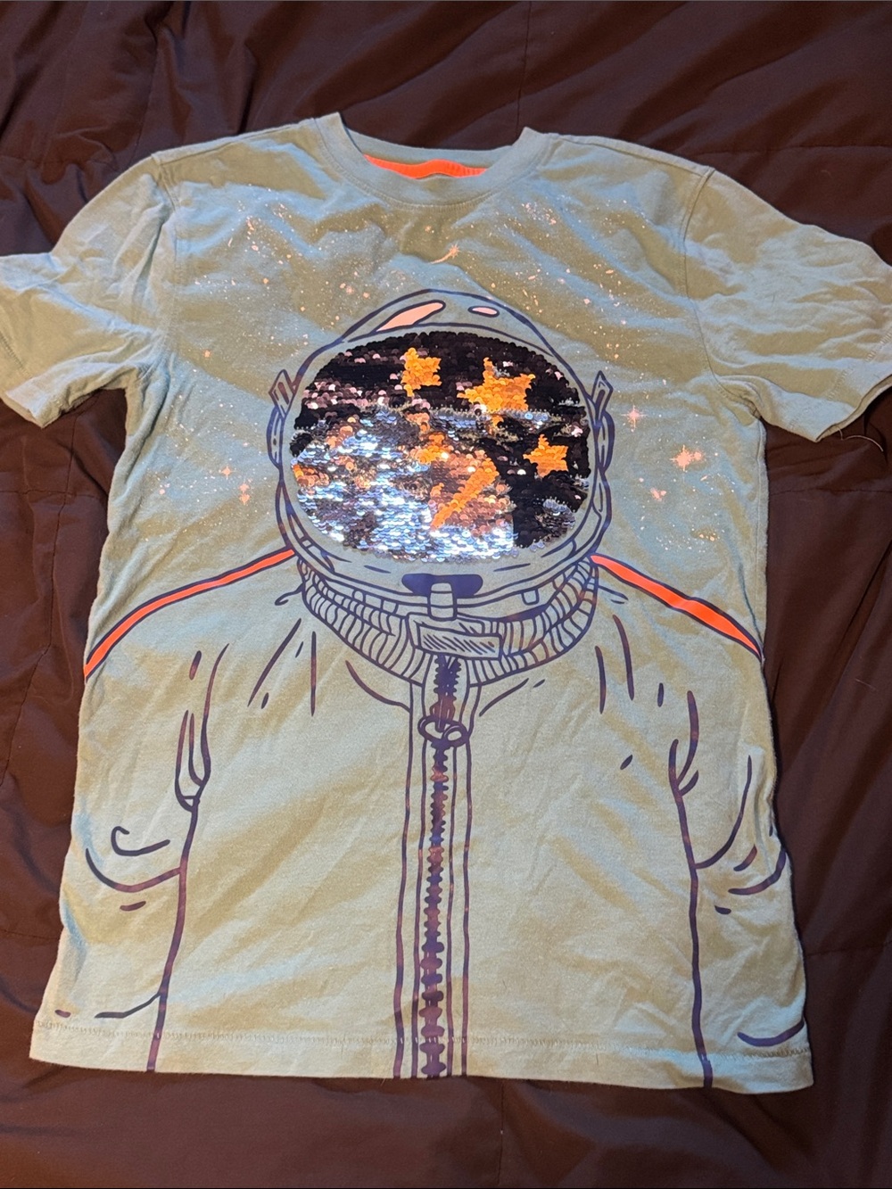 Cat & Jack Kids Short Sleeve Astronaut Tee in Light Green with Orange Accents